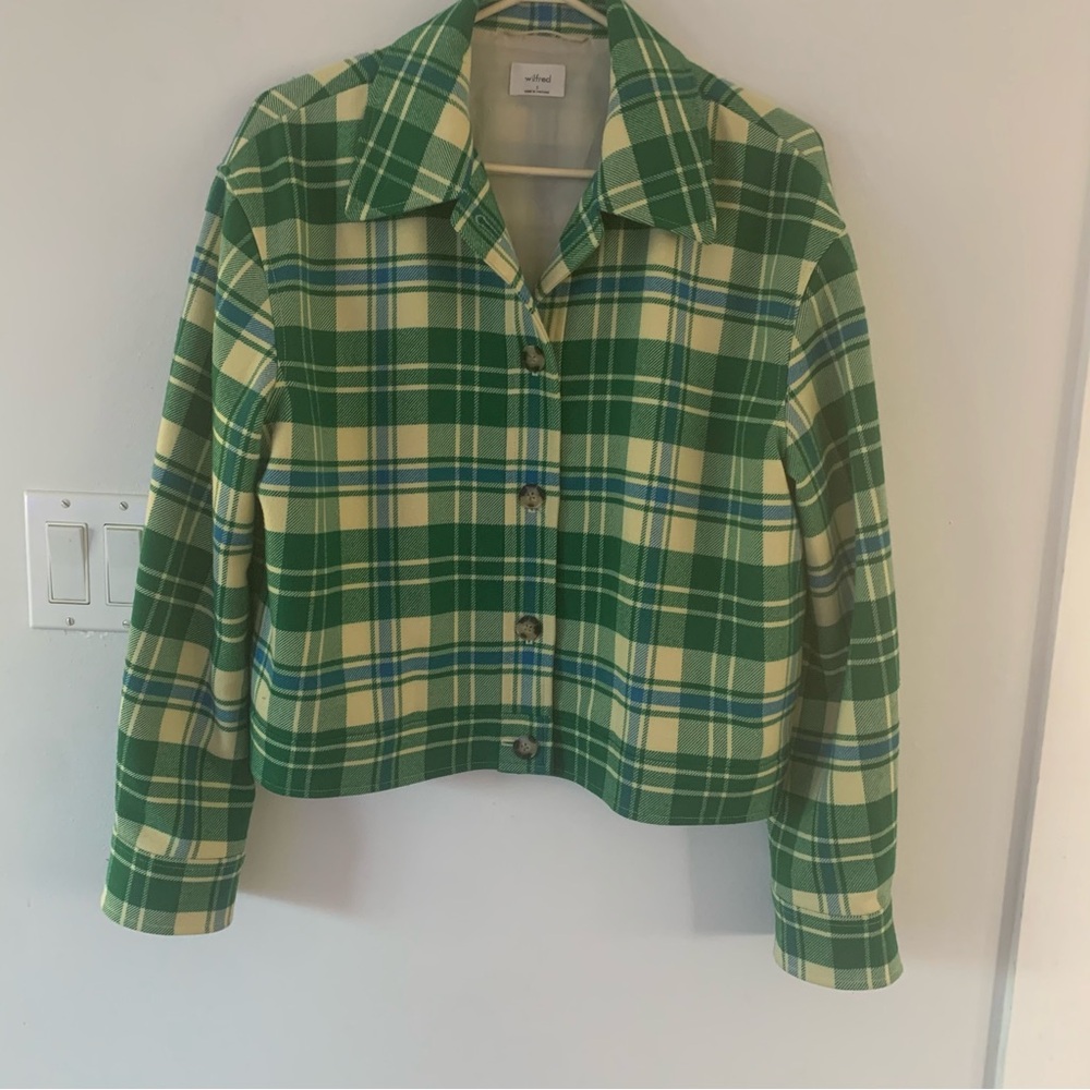 Wilfred Aritzia Green Plaid Coat Lined Women’s Small S Button Up Jacket
